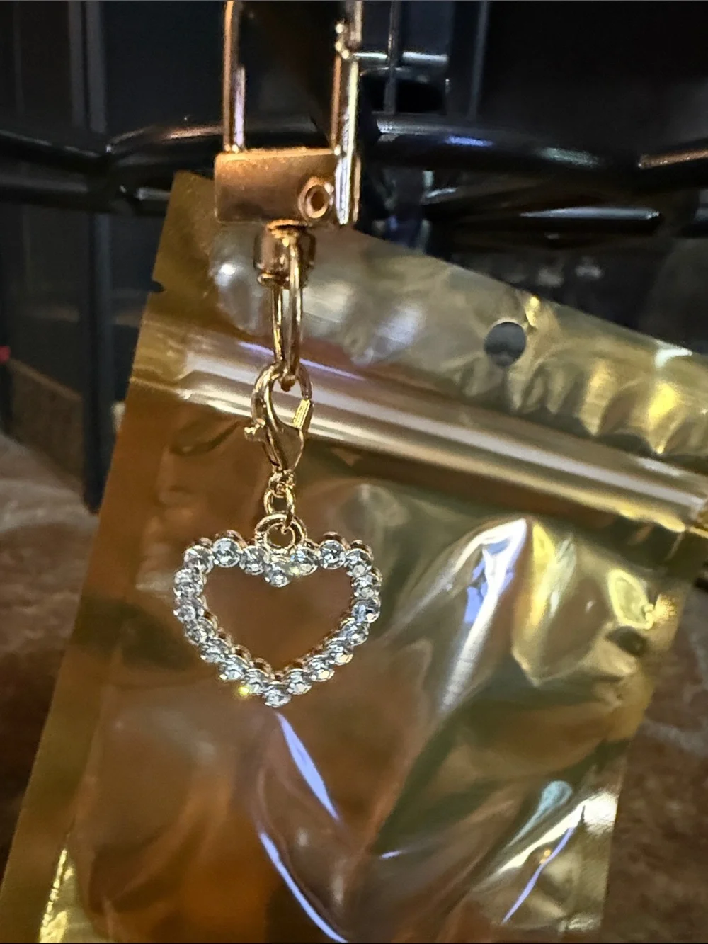 Gold Heart Crystal Keychain Charm - Women Accessories set of 10